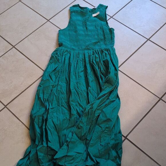 NWT Madewell Dress Melody Bubble-Hem Smocked Midi Poplin Verdant Green Size M - Picture 2 of 16